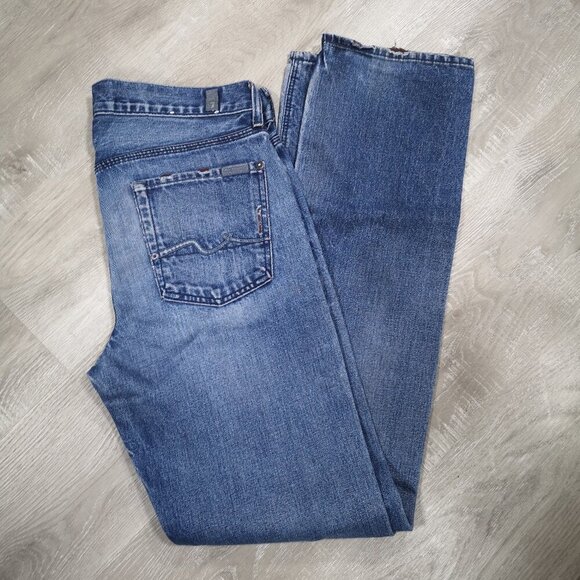 7 For All Mankind Slimmy Men's Size 30 Straight Leg Medium Wash Blue Jeans - Picture 6 of 16